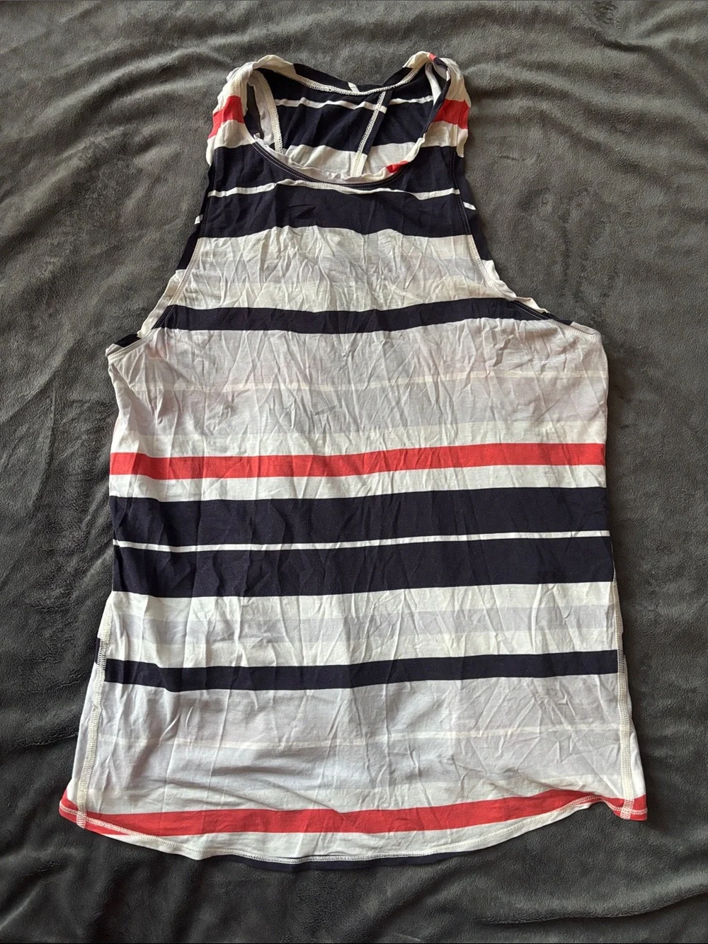 lululemon athletica Navy, White, Grey and Coral Striped Open-back Tank